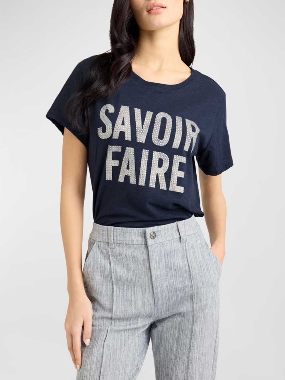 Cinq a Sept Rhinestone Savior Faire Shore-Sleeve T-Shirt Size Large NWT